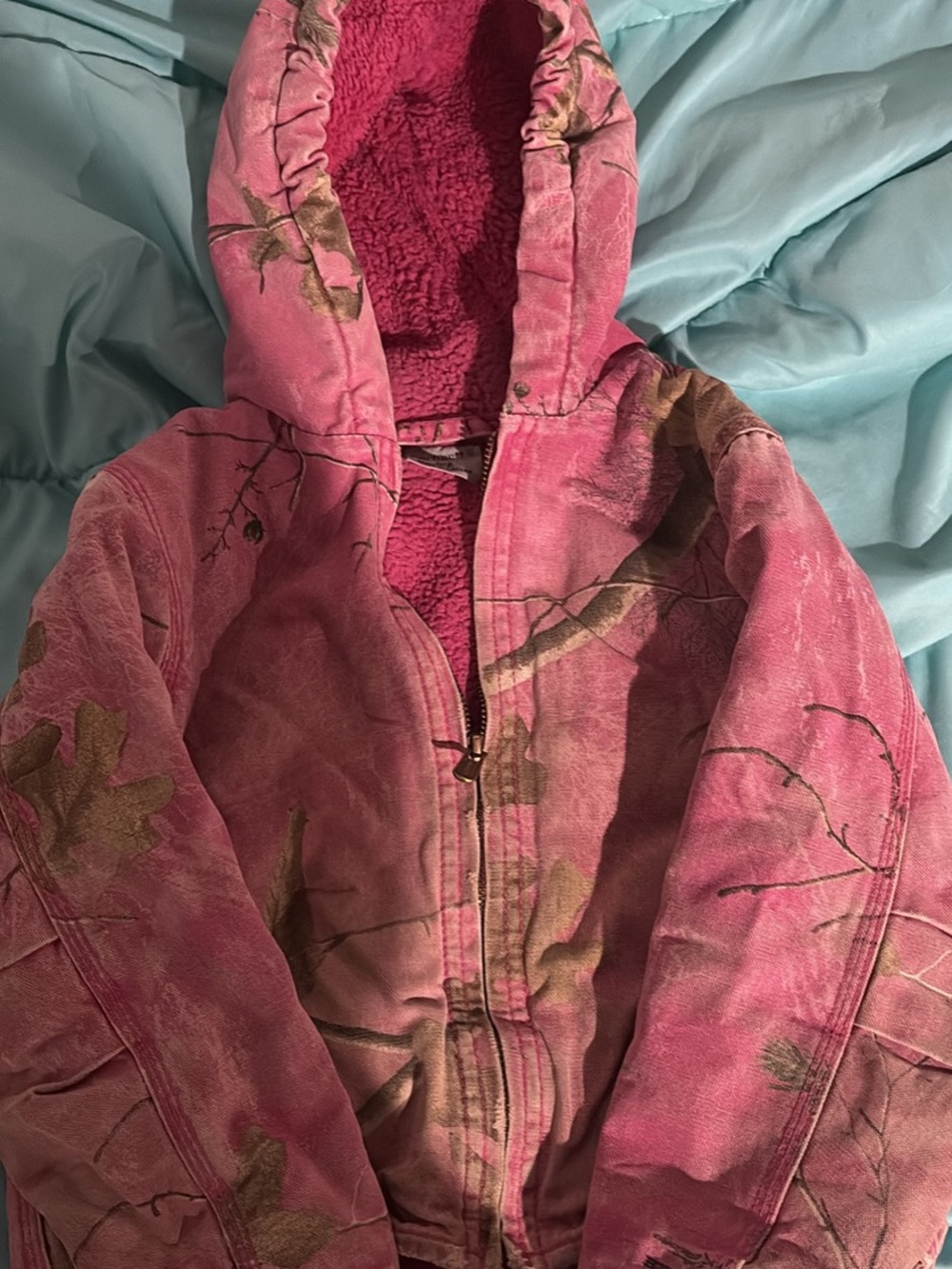 Carhartt Girls Pink Hooded Sherpa Lined Puffer Jacket